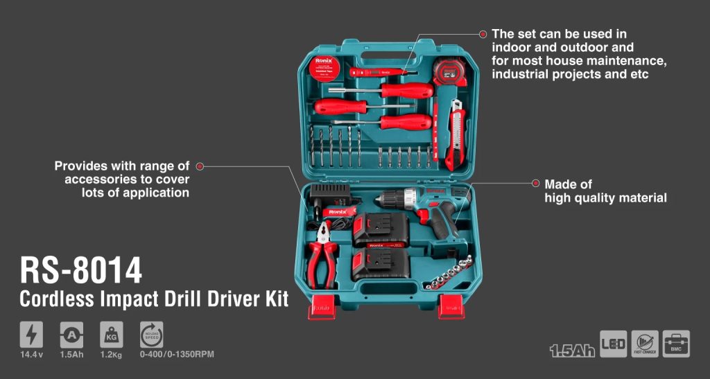کیت دریل شارژی 14 ولت دو باطری (33پارچه) رونیکس 