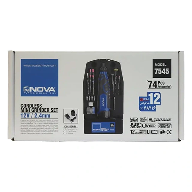کیت فرز مینیاتوری شارژی 12 ولت 74 پارچه نووا مدل 7545 - Image 2