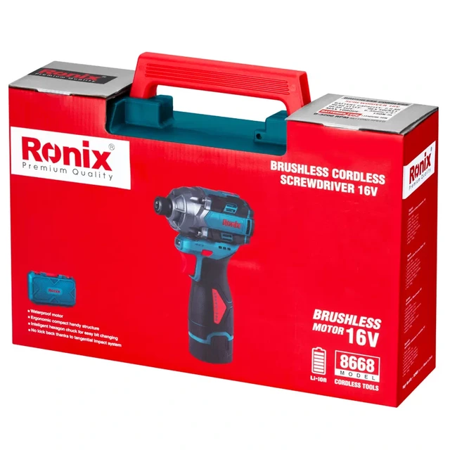 پیچ گوشتی شارژی براشلس 16ولتی ronix مدل 8668